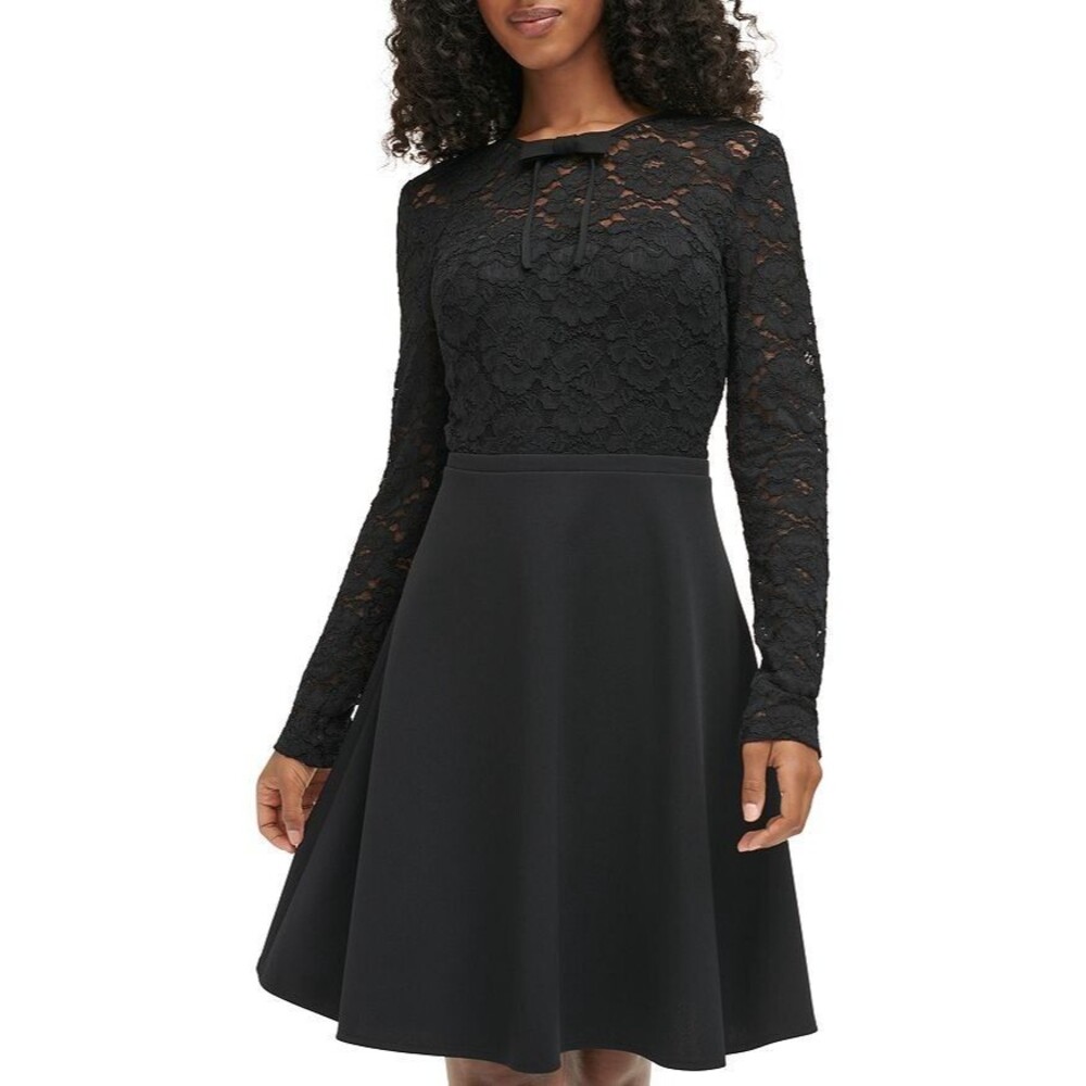 KARL LAGERFELD PARIS Women's Scuba Crepe Lace Dress Cocktail Party Black Size 8 - Picture 4 of 9